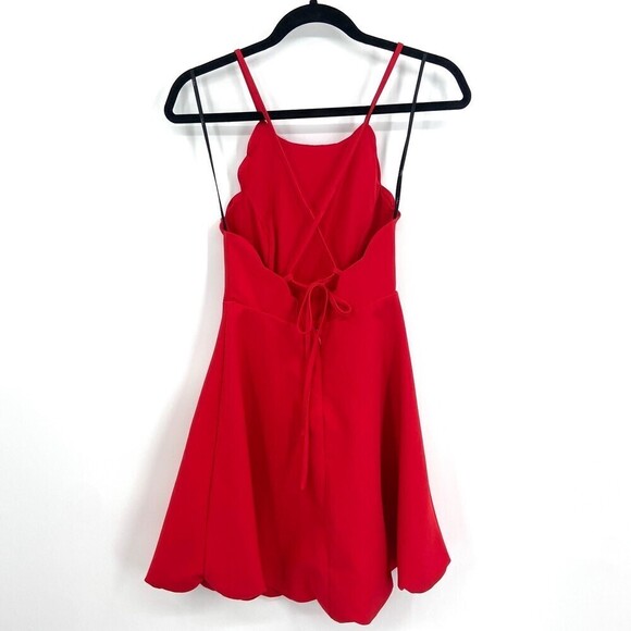 LULUS Red Play On Curved Scalloped High Neck Lace Back Mini Dress Size XS - Picture 4 of 8